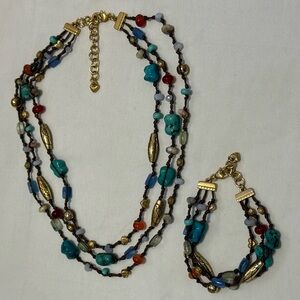 Brighton Turquoise, Gold Plated Beaded Necklace/Bracelet Set